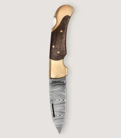 Damascus Folding Knife In Walnut