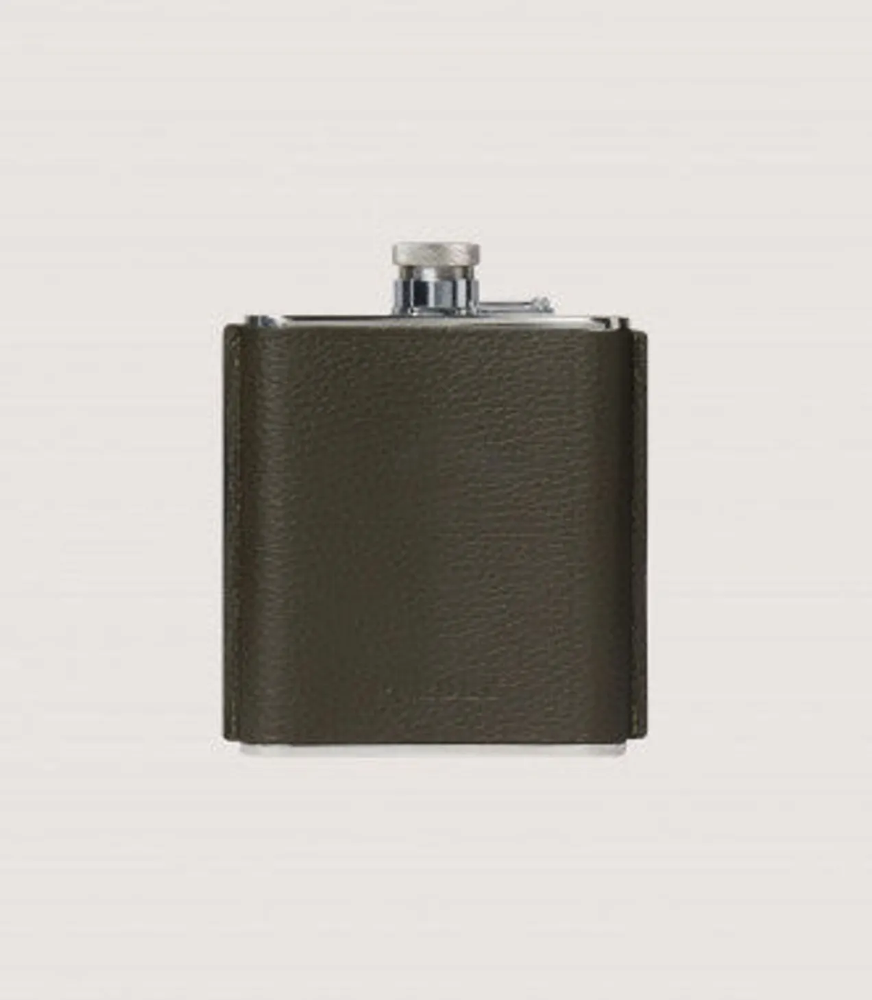 Grainy Leather Hip Flask In Olive Green