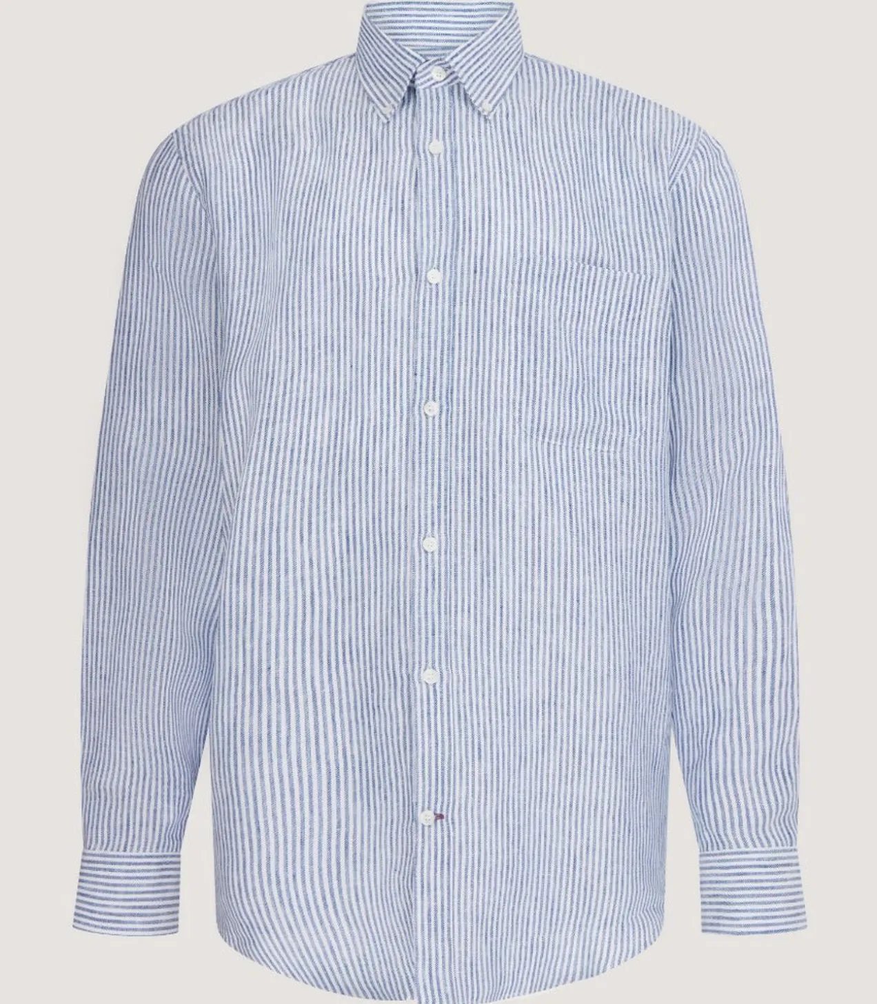 Men'S Linen Oxford Stripe Button Down Shirt