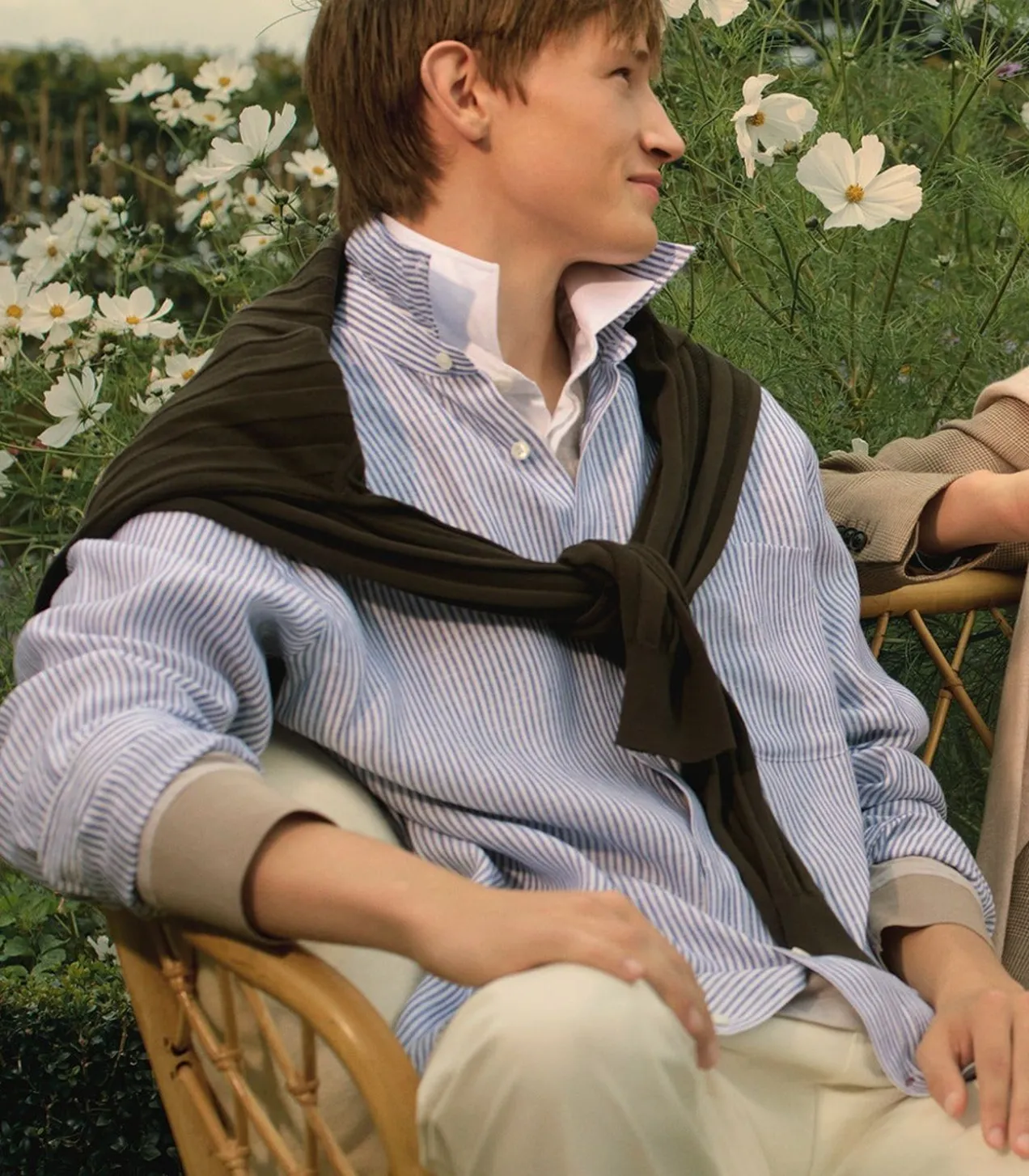 Men'S Linen Oxford Stripe Button Down Shirt