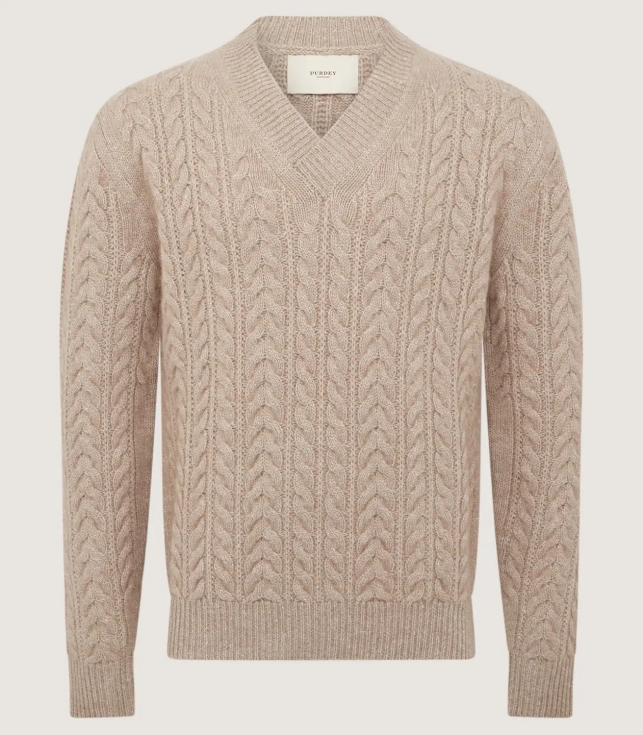 Men'S Taupe Cashmere Linen V Neck Cricket Jumper