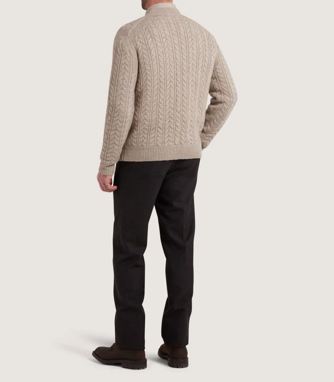 Men'S Taupe Cashmere Linen V Neck Cricket Jumper