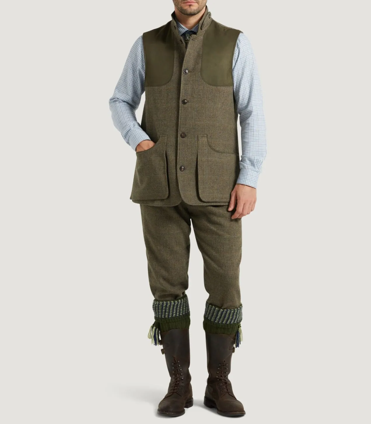 Men'S Tweed High Collar Sporting Vest In Morlich