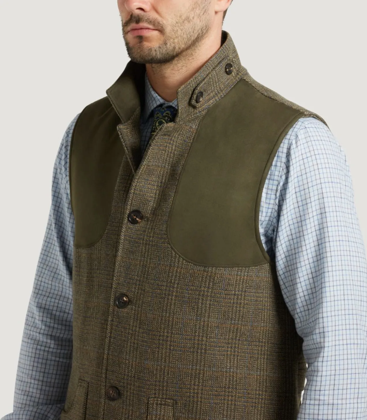 Men'S Tweed High Collar Sporting Vest In Morlich
