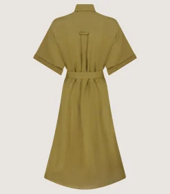 Women'S Belted Linen Shirt Dress In Ochre