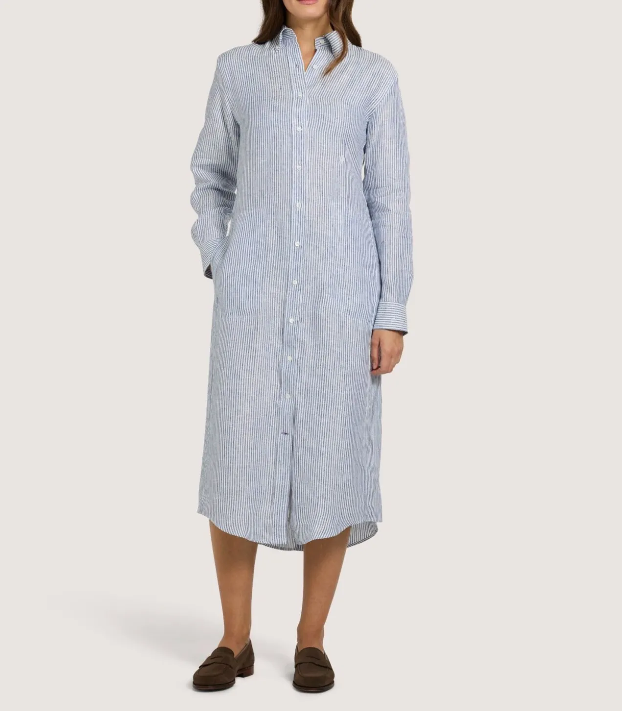 Women'S Linen Oxford Stripe Dress