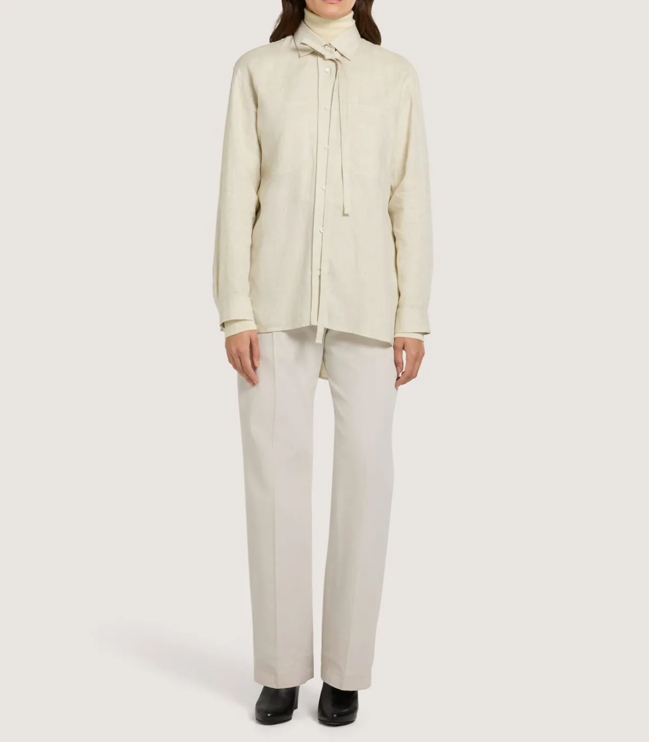 Women'S Linen Relaxed Shirt In Pale Stone
