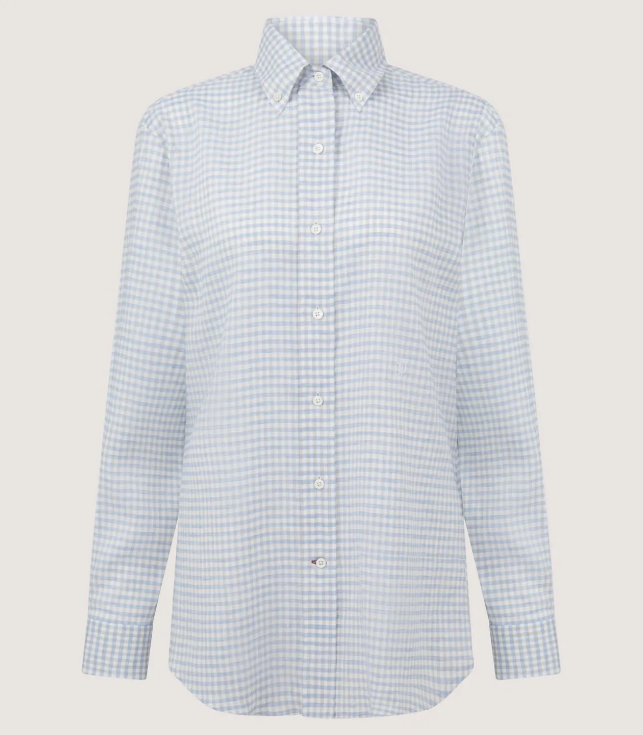 Women'S Pale Indigo Linen Shepherd Check Button Down Shirt